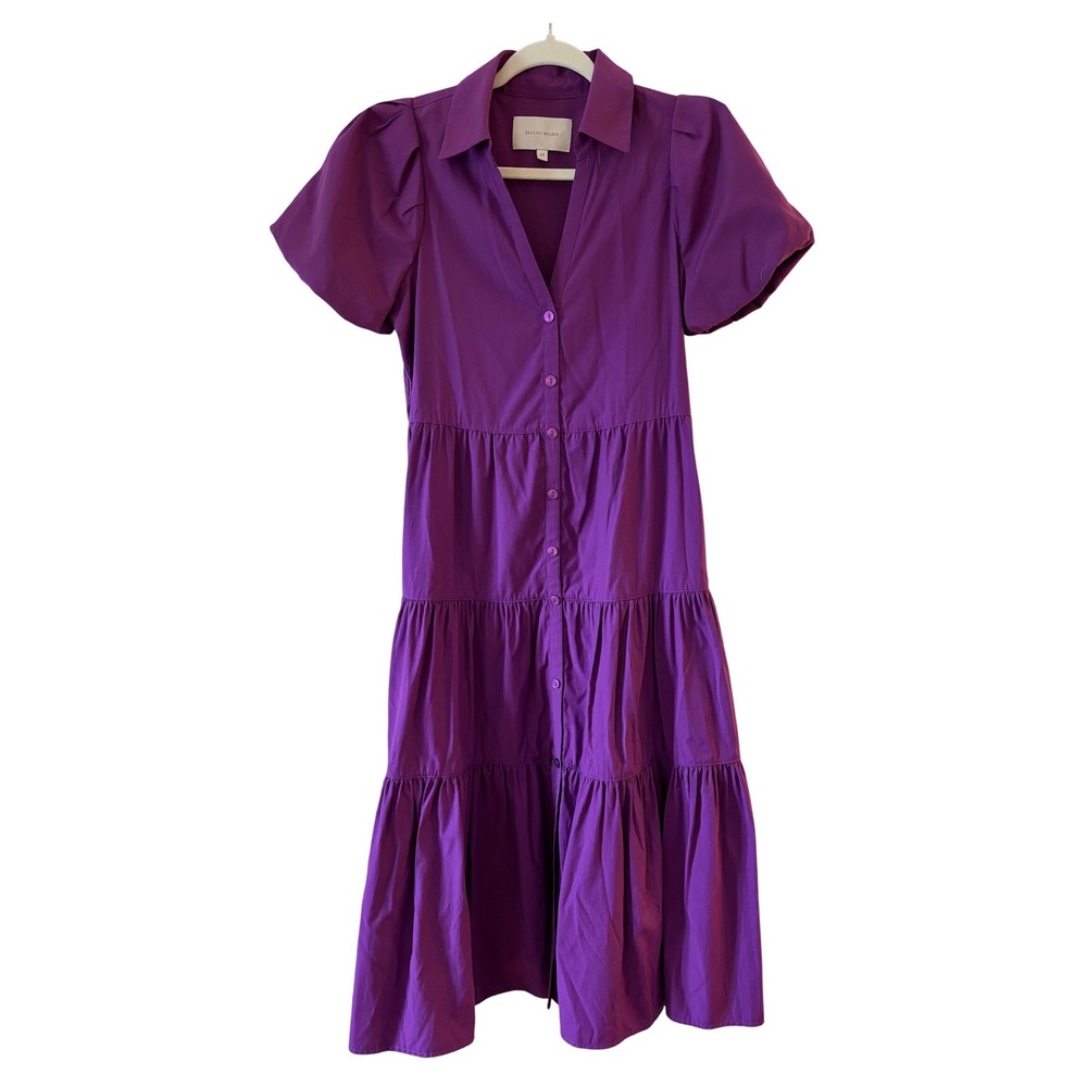 Brochu Walker Havna Purple Tiered Shirt Dress JCP3622 Short Puff Sleeve Midi XS